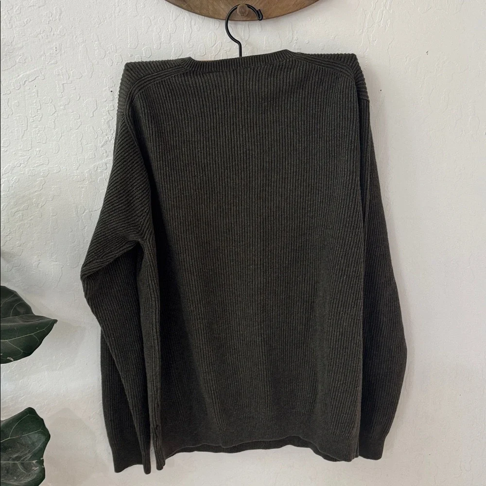 Izod Men’s 100% Cotton Green Ribbed Stretch V Neck Pullover Sweater Large